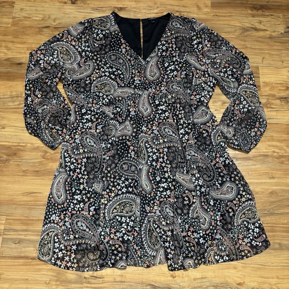 Torrid Paisley Floral Midi Dress Plus Size 4 Black Pink Puff Sleeve Pockets - Picture 1 of 8